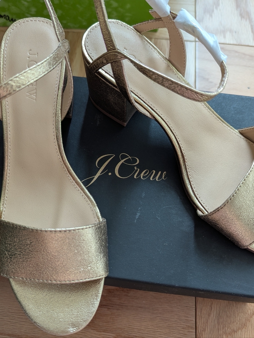 J. Crew gold leather chunky heel sandal NIB size 7.5